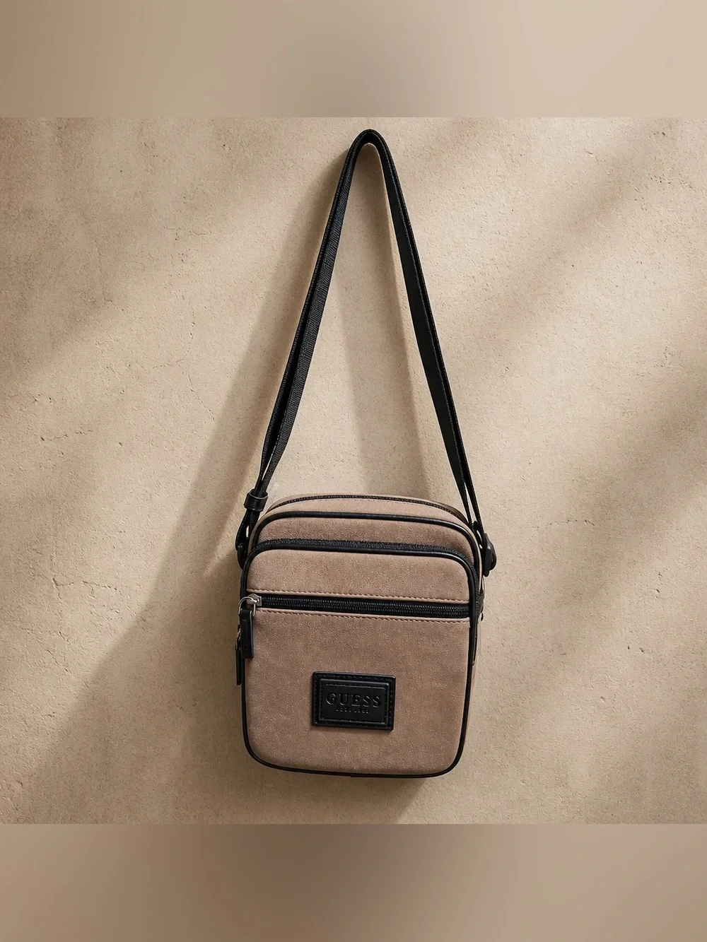 GUESS Tan & Black Crossbody Bag Adjustable Strap NWT